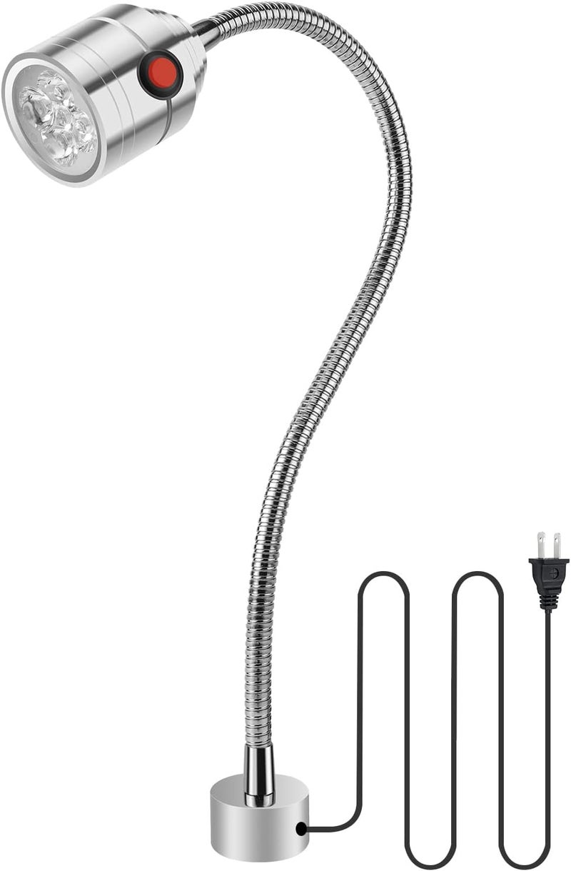Deeffe Magnetic Work Light, LED Machine Light with Flexible Gooseneck and Magnetic Base, Shop Tool Lamp for Lathe, Work Bench, Sewing Machine, Grill, Desk, Industrial Lighting Silver - Image 1